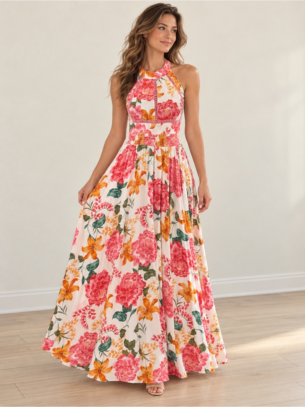 Abel the Label Floral Halter Maxi Dress S Anthropologie